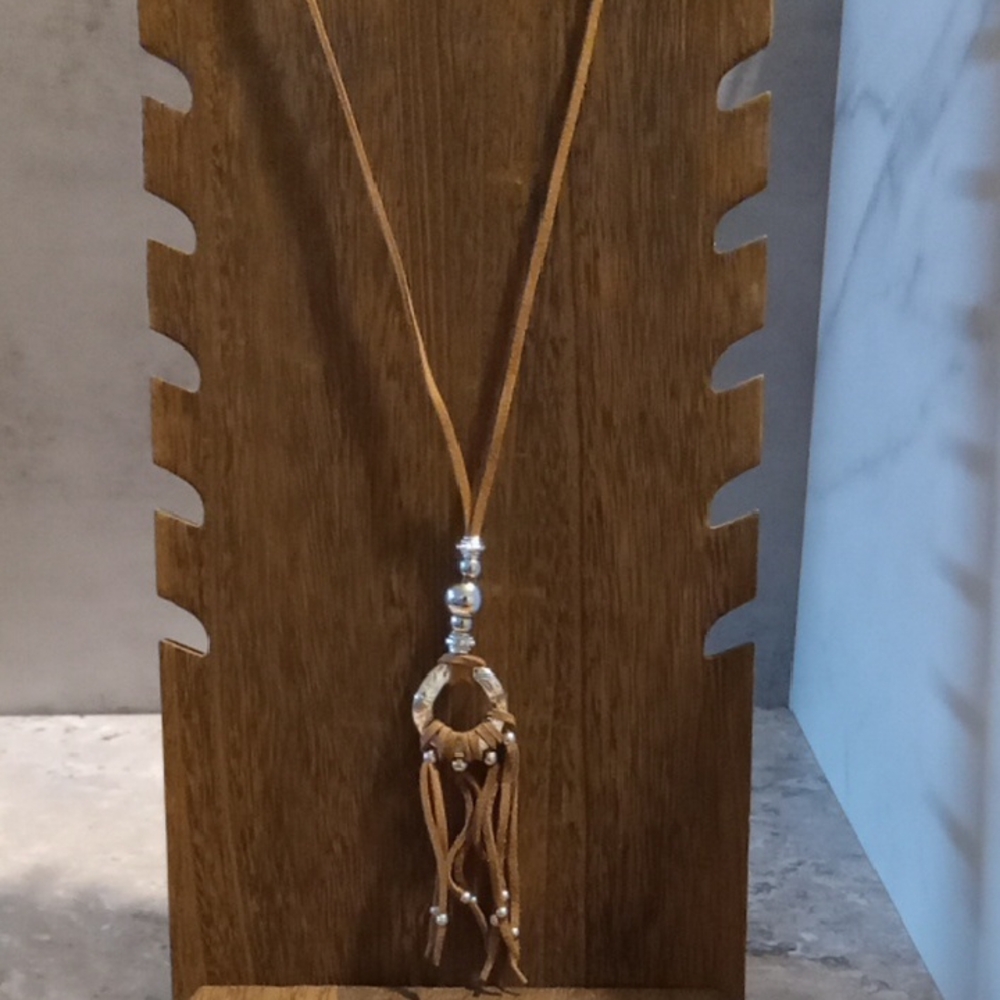 2 Silver and Tan Pendant Necklace